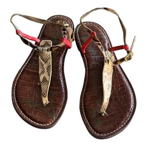 Sam Edelman Sandal Women Sz 8/8.5 Gigi Mixed Animal Print Leather  Cheetah Flat